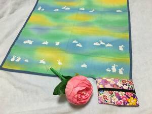 ... shop quality product cotton 100%... pattern made in Japan small furoshiki ( approximately 50×49cm)& cloth made rose flower attaching B pen ( whole : length approximately 22cm ink defect )& Sakura floral print cloth made Mini tissue go in 