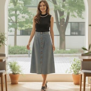 フロントボタンデニムスカート