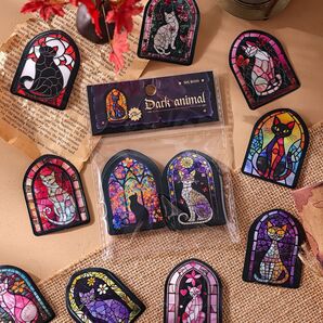 R 黒猫ステッカー③ 50枚 ステッカー 猫 黒猫 アート 装飾 背景 スクラップブッキング ジャンクジャーナル コラージュ素材