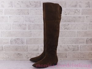 MG128* lady's [ Zara ZARA] knee high boots suede tea Brown 37 23.5cm