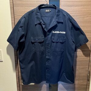 PLACES+FACES 半袖ワークシャツ ネイビー P+F メンズ