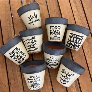 4 ハンドメイド リメイク鉢 小さい約2号鉢 8個まとめて 植木鉢 素焼き鉢