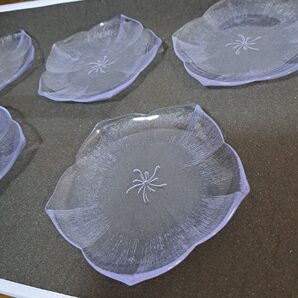 桔梗型ガラス皿5枚セットパープル