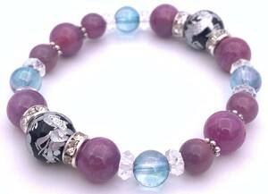  natural stone onyx silver carving blue dragon & ruby & aqua o-la blue. bracele 