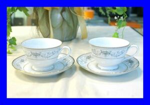 ○美品 ノリタケ Noritake NOBLE 花柄 金彩 カップ&ソーサー 2客 D1694