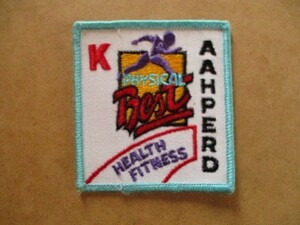 80s AAHPERD PHYSICAL HEALTH FITNESS「K」刺繍ワッペン/AジョギングUSAビンテージ ランナー体育スポーツ アップリケ運動パッチ V143