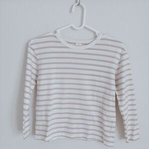 SIMPLE FREE ボーダーT 長袖 くすみピンク 130cm カットソー