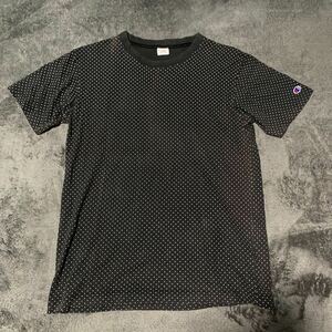 チャンピオン Tシャツ L ブラック 黒 ドット 厚手 中古 champion 古着 発送 レターパックライト