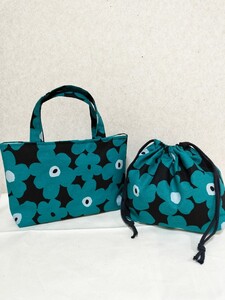 2点セットトートバッグお弁当 花柄 ハンドメイド