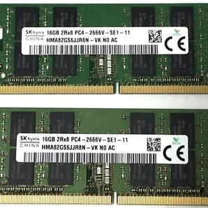 【送料無料】DDR4-2666V PC4-21333 16Gx2枚 計32GB SO-DIMM (SK hynix HMA82GS6JJR8N-VK) 中古