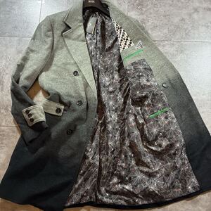 【未使用タグ付・XL相当】異彩を放つ裏地 MARIANO マリアーノ ダブルチェスターコート グレー グラデーション スパイダー 裏地 メンズ 秋冬