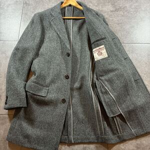 【美品・L相当】J.PRESS ジェイプレス ハリスツイード チェスターコート グレー ヘリンボーン ウール100% メンズ 秋冬アウター ジャケット