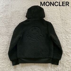 MONCLER MAGLIA APERTA CON ZIP モンクレール ボア フリースジャケット 黒 ブラック マグリア ジップアップ ロゴワッペン バッグロゴ M