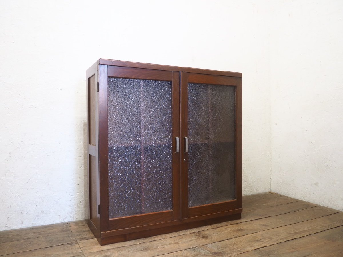 ヴィンテージ 木製 収納棚 ダイヤガラス ガラスキャビネット 食器棚 古家具 ジャパンヴィンテージ ダイヤガラス キャビネット 戸棚 収納