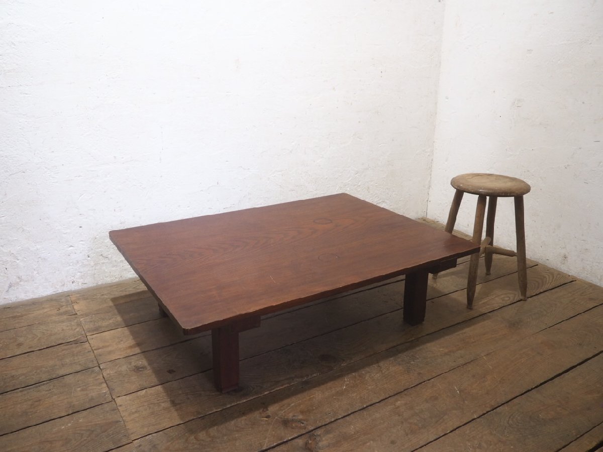 当時物アンティーク◾️木製無垢材 一枚板天板 ローテーブル 折りたたみ式ちゃぶ台 当時物アンティーク◾️木製無垢材 一枚板天板 ローテーブル