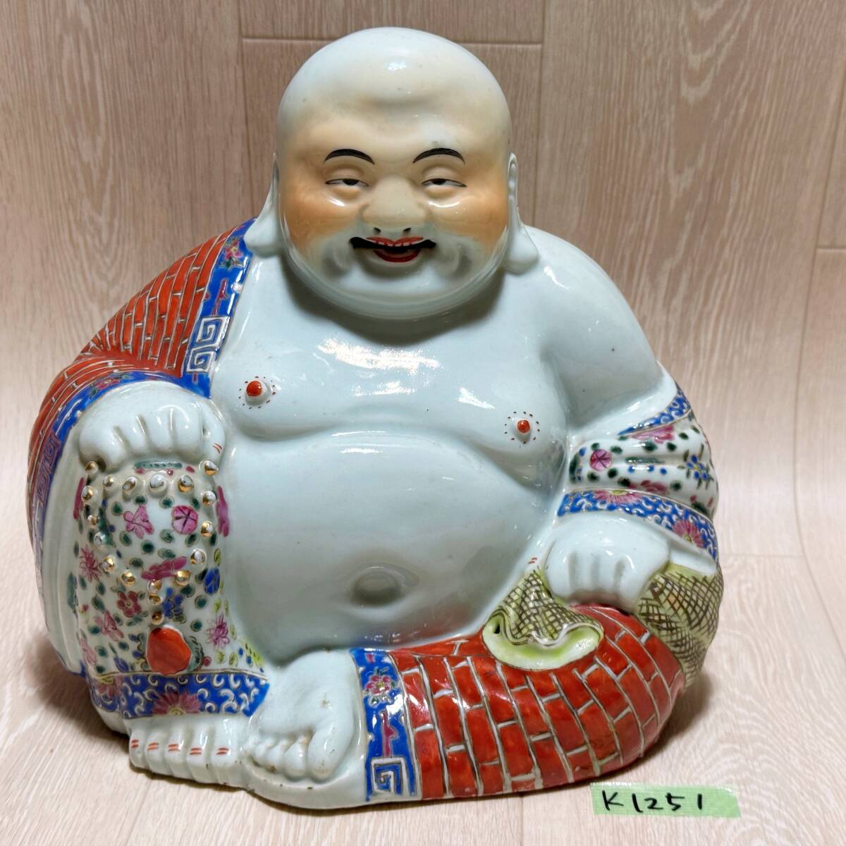 古陶彩色備前布袋様　時代骨董品収集家出品 古陶彩色備前布袋様時代骨董品収集家出品