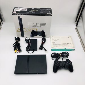 SONY PlayStation2 SCPH-77000 本体一式セット◆動作確認済 現状品 箱説付 内箱欠品 ソニー PS2 薄型 プレステ2 レトロゲーム ブラック