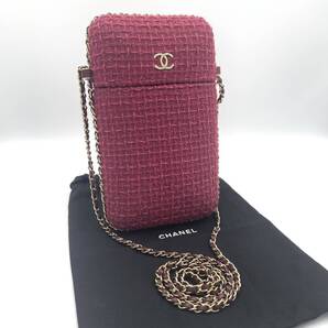 極美品 CHANEL シャネル ツイード ピンク チェーン スマホショルダー バッグ