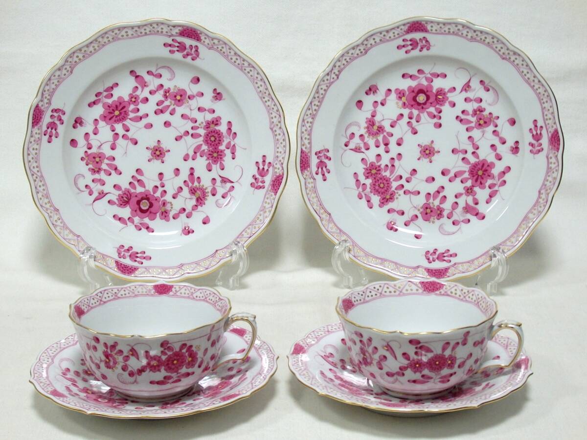マイセン ベーシックフラワー 2つの花➕️インドの華 リッチピンク 皿3枚 マイセン ベーシックフラワー 2つの花➕️インドの華 リッチ