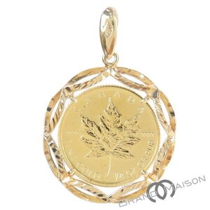Aランク【ジュエリー】メイプルリーフコイントップ/K24YG/K18YG/10.1g/ペンダントトップ/ジュエリー/アクセサリー/レディース