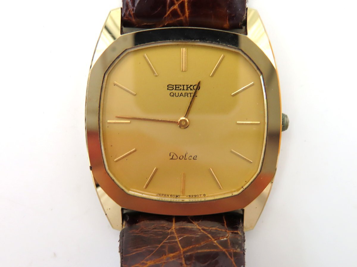 SEIKO セイコー　腕時計　10金　10K クォーツ　稼動品6020-5950 Discount Seiko Dolce 6020-5950 Quartz Gold Dial Square Watch