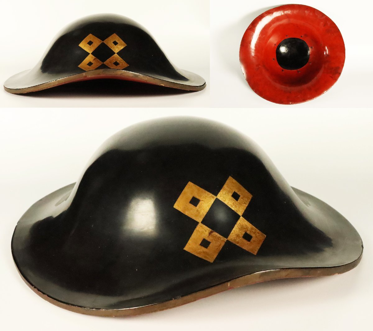 陣笠　兜　戦国　武将　大名　江戸時代　黒漆塗　家紋　剣片喰　武具　骨董　古美術 陣笠 兜 戦国 武将 大名 江戸時代 黒漆塗 家紋 剣片喰 武具 骨董