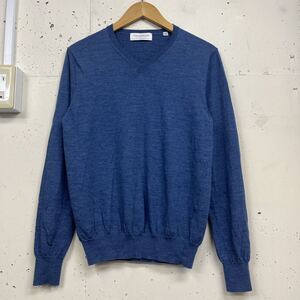 TOMORROWLAND トゥモローランド tricot ハイゲージ ウール 長袖 無地 Vネック ニットセーター 青 S