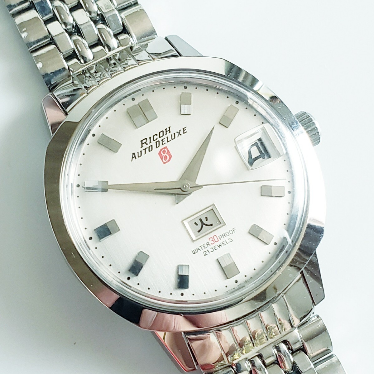 希少 珍品 70s RICOH 純正SSブレス 風防新品 自動巻 21石 腕時計 JA-1650| リコー RICOH ダイナミックワイド DYNAMIC WIDE 自動巻