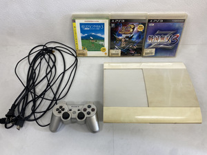 11742-065★1円~SONY PlayStation3 CECH-4000B クラシックホワイト 本体 初期化済 コントローラー・ケーブル・ソフト3本付き 250GB ★
