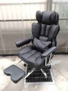 11649-01★ゲーミングチェア スリーピングデスクチェア オットマン付き 高さ調整 リクライニング 厚手クッション ブラック★