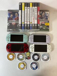11678-064★1円~PSP本体4台&ソフト14個/PSP-2000/PSP-3000/ミントグリーン/ラベンダーパープル/セラミックホワイト/レッド×ブラック★