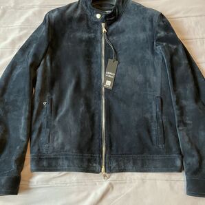 貴重 未使用  EMMETI JURI 48 ネイビー スペシャルカーフ 特注品 紺  シングルライダース ライダースジャケット  ブルゾン L
