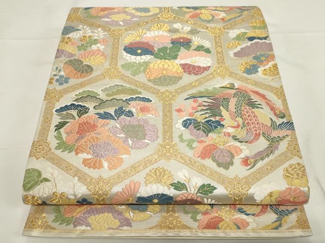 草木唐織　袋帯　未使用保管品 Prices down2】唐織袋帯 「生成り色地 菊唐草」 錦工芸謹製 六通