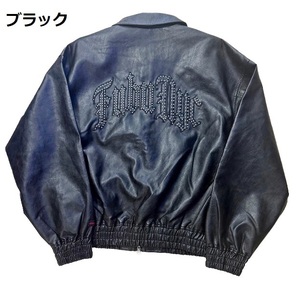 BK7)FUBU スタッズPUレザージャケット/ブラック/FAM-52302/L/USサイズ/フブ/HIPHOP/B系/90年代/大きいサイズ