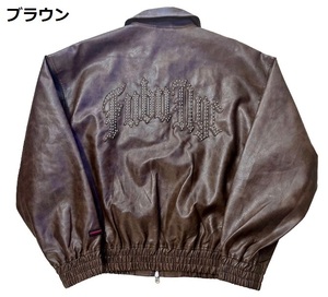 BK7)FUBU スタッズPUレザージャケット/ブラウン/FAM-52302/M/USサイズ/フブ/HIPHOP/B系/90年代/大きいサイズ