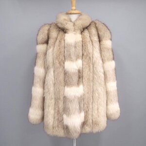 美品☆¥1000~【 銀 SAGA FOX / レアデザイン / ボリューミー 】高級毛皮 ◆フォックス ◆ハーフ丈 70cm ◆モカ/ホワイト ◆サイズM◆D050