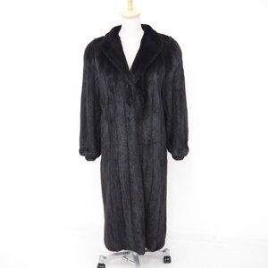 高級毛皮【 Fur Star / 超ロング丈 / BIGサイズ 】 ◆美品 ◆ミンク ◆超ロングコート 114cm丈◆ブラックに近いダークブラウン◆13号◆D055