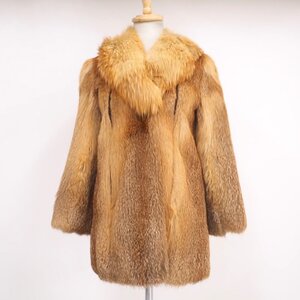 美品【 ¥1000~ / ベーシックスタイル / ネーム無し 】高級毛皮 ◆フォックス ◆ハーフ丈 71cm ◆ゴールド ◆サイズ 9号 ◆D100