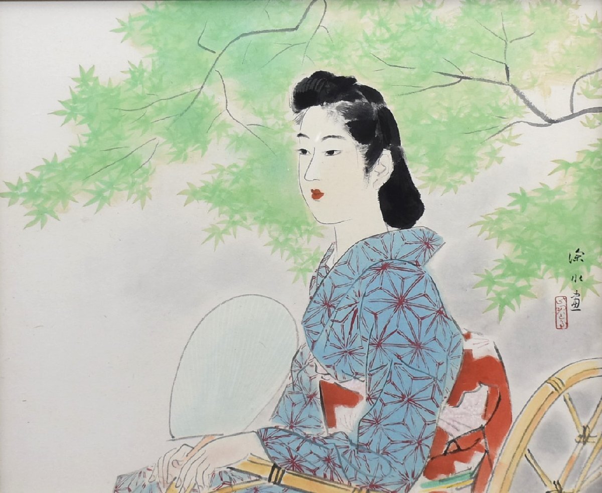 伊東 深水、「宵」、額装用希少図版、新品額・額装付き、状態良好 伊東 深水、「宵」、額装用希少図版、新品額・額装付き、状態