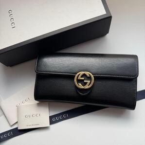 【美品】 105 GUCCI グッチ インターロッキング 2つ折り 長財布