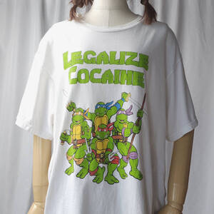 used Lサイズ SHITHEAD STEVE ミュータントタートルズ 半袖Tシャツ 白(ホワイト)系 古着 キャラクター キャラT アニメ 亀 プリント