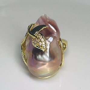バロックパール リング 本真珠 指輪 虹色 メタリック ナチュラル 大粒エジソン アクセサリー 25mm