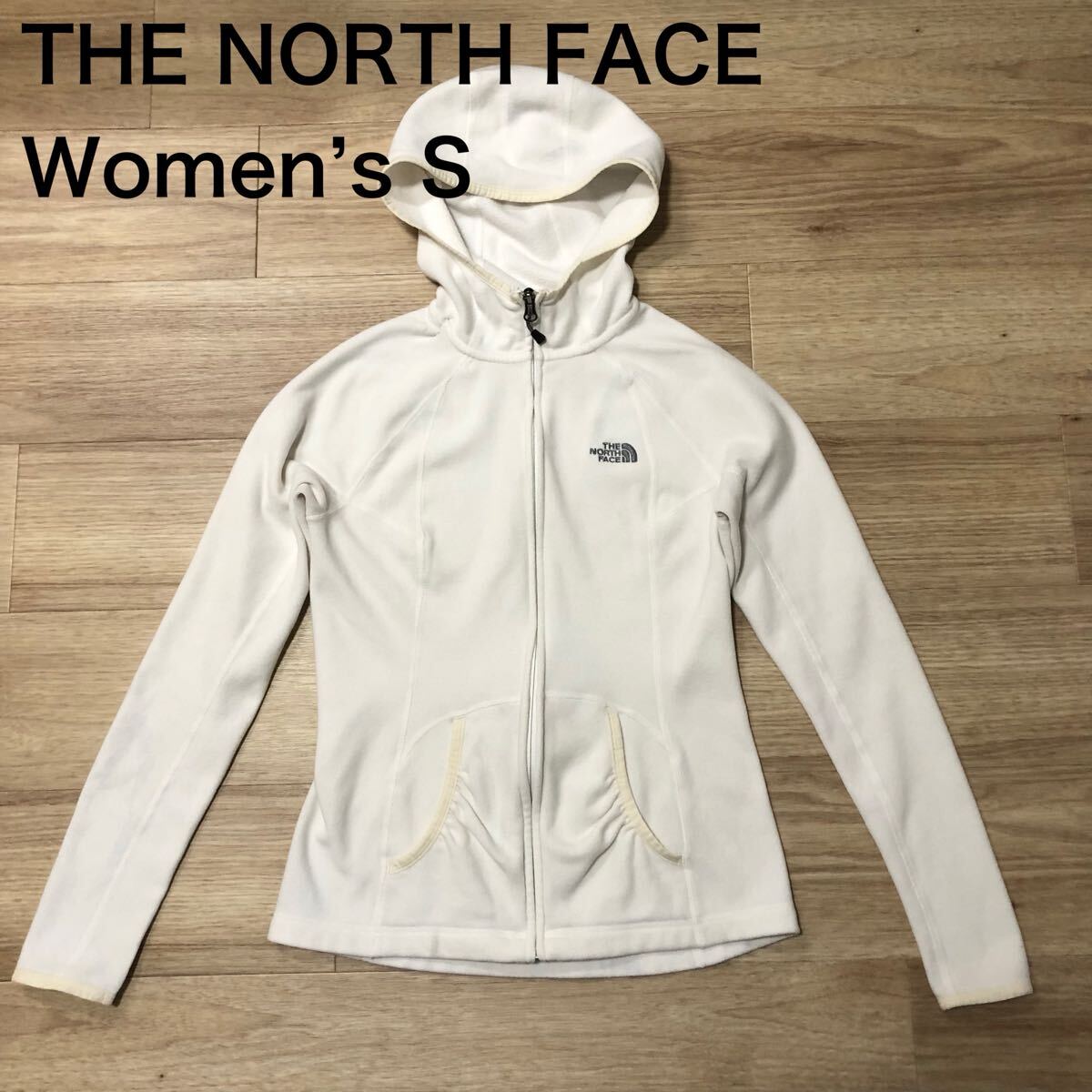 【送料無料】傷汚れありTHE NORTH FACEベロア生地ジップアップパーカー白 レディースSサイズ ザノースフェイスアウトドア長袖登山