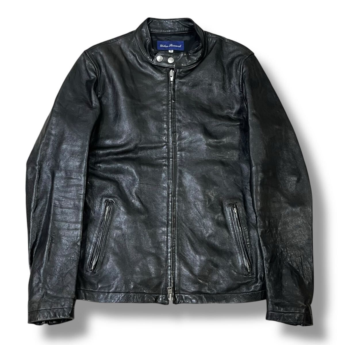 美品　アーバンリサーチ　ラムレザー　羊革　シングルライダース　フーディー　38 レザージャケット シングルライダースジャケット 革ジャン