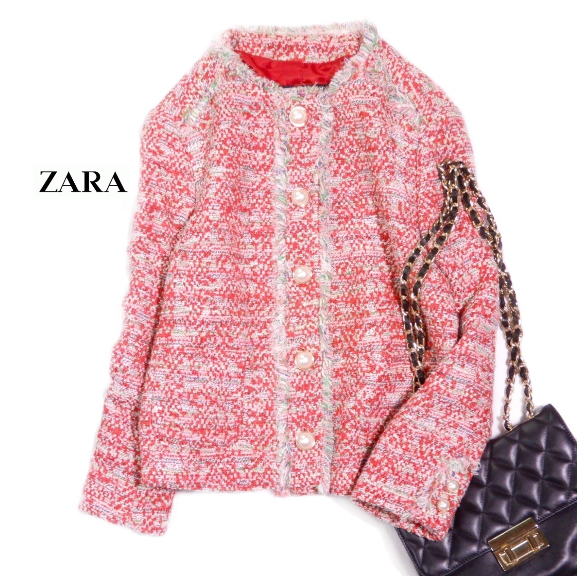 未使用タグ付　ZARA ザラ　テクスチャーノーカラー　ツイードジャケット　ピンク 2025年最新】Yahoo!オークション -zara ツイード ジャケットの