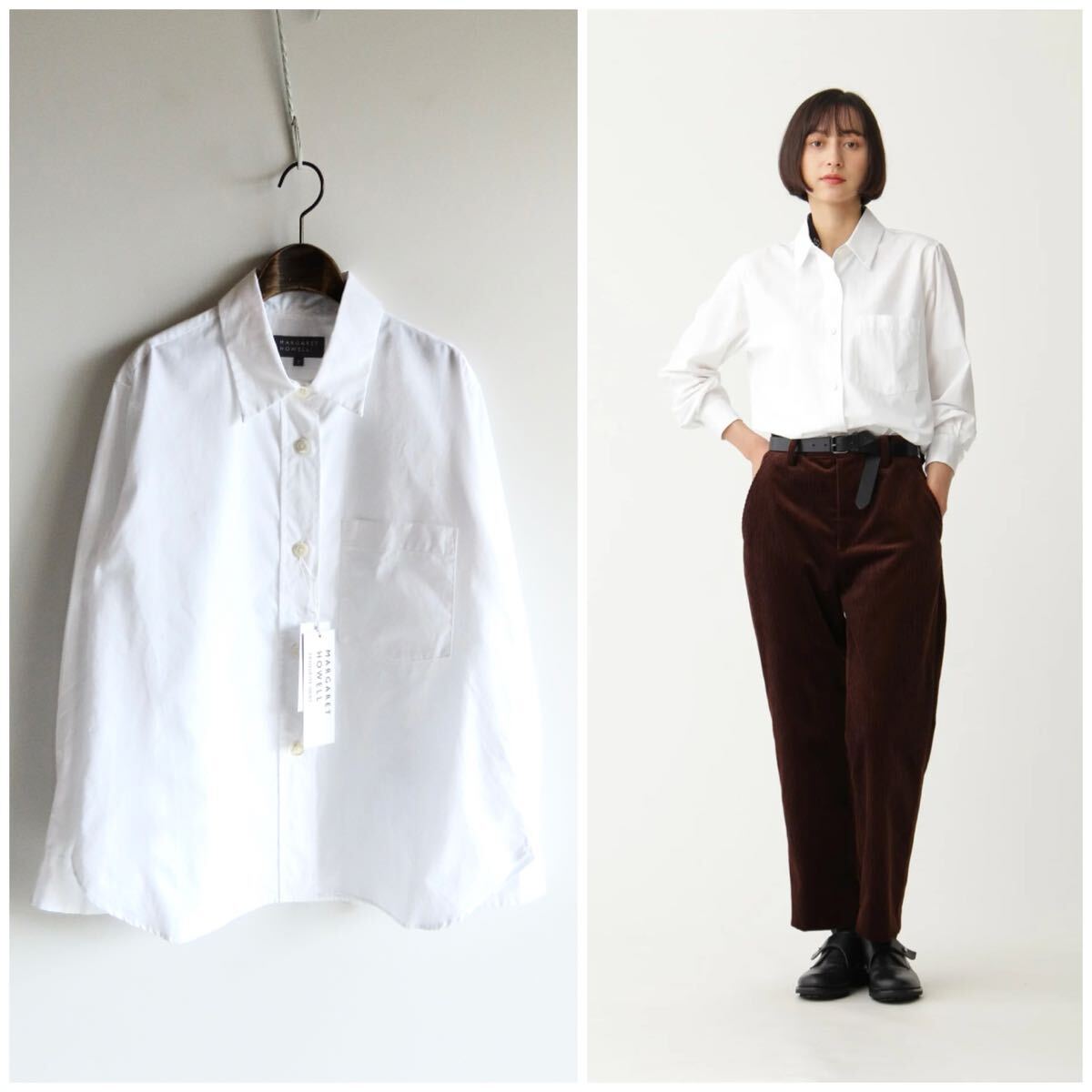 美品 MHL. マーガレットハウエル 長袖 オックスフォードシャツ 白 Lサイズ MHL. マーガレットハウエル コットンリネン 綿麻 長袖シャツ 白