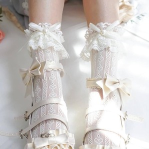 レースソックス 白 フリル リボン付き レディース