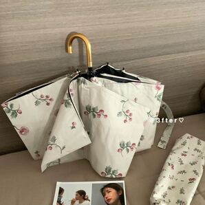 晴雨兼用傘 日傘 UVカット 雨傘 折り畳み傘 可愛い 紫外線遮断 丈夫 さくらんぼ柄 葉っぱ ギフト 便利 コンパクト