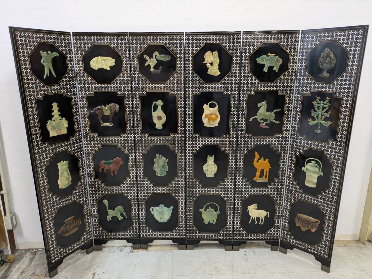 DHK137 中国美術 玉象嵌 螺鈿細工 パーテーション 飛天 漆器 天水 2025年最新】衝立 螺鈿の人気アイテム - メルカリ