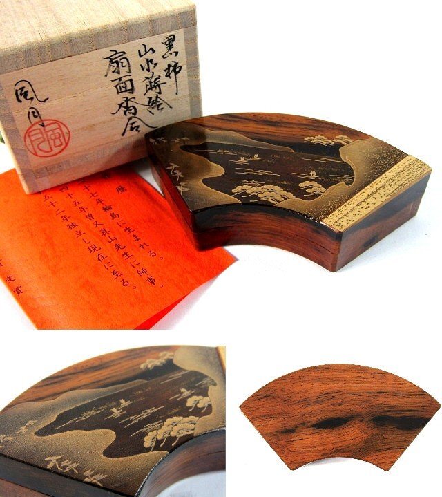 【香合】茶道具　黒柿　七宝蒔絵　木製　共箱あり 香合】茶道具 黒柿 七宝蒔絵 木製 共箱あり 香合】茶道具 黒柿